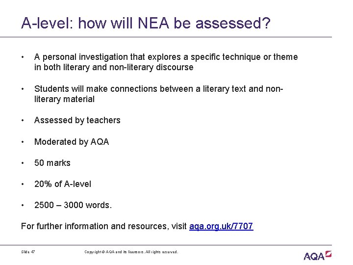 A-level: how will NEA be assessed? • A personal investigation that explores a specific