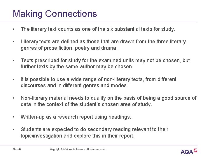 Making Connections • The literary text counts as one of the six substantial texts Making Connections • The literary text counts as one of the six substantial texts