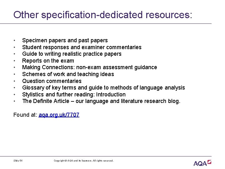 Other specification-dedicated resources: • • • Specimen papers and past papers Student responses and Other specification-dedicated resources: • • • Specimen papers and past papers Student responses and