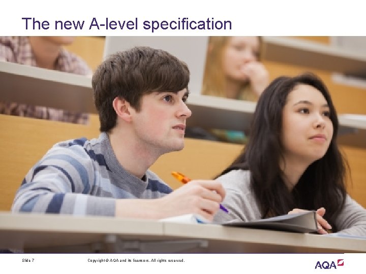 The new A-level specification Slide 7 Copyright © AQA and its licensors. All rights