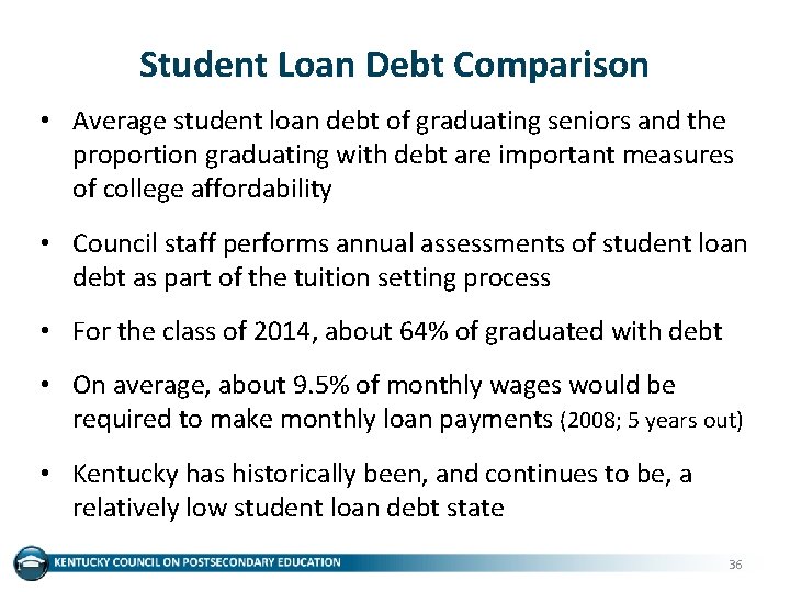 Student Loan Debt Comparison • Average student loan debt of graduating seniors and the