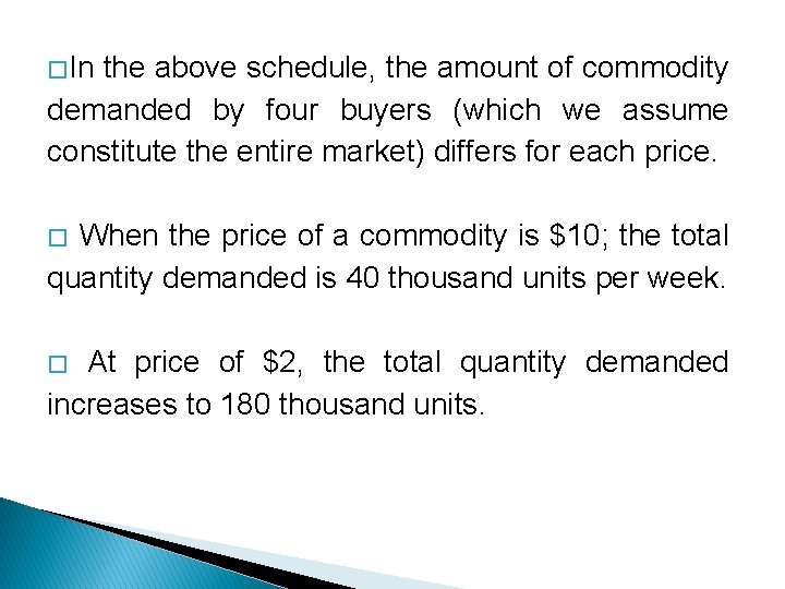 � In the above schedule, the amount of commodity demanded by four buyers (which