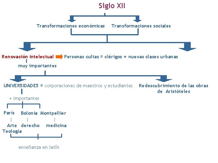 Siglo XII Transformaciones económicas Renovación intelectual Transformaciones sociales Personas cultas = clérigos + nuevas