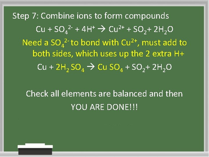 Step 7: Combine ions to form compounds Cu + SO 42 - + 4