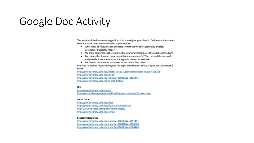 Google Doc Activity Google Doc Activity