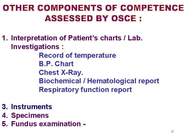 1. Interpretation of Patient’s charts / Lab. Investigations : Record of temperature B. P.