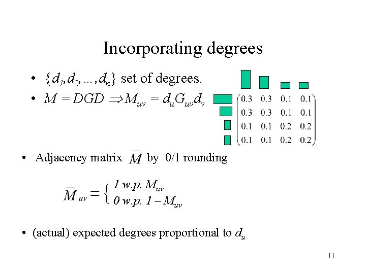 Incorporating degrees • {d 1, d 2, …, dn} set of degrees. • M