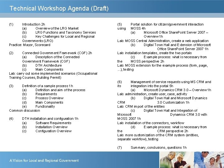 Technical Workshop Agenda (Draft) (1) Introduction 2 h (a) Overview of the LRG Market