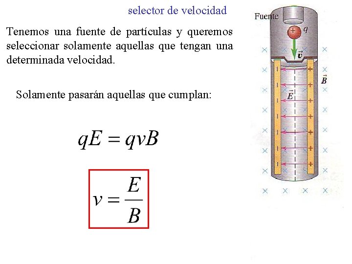 selector de velocidad Tenemos una fuente de partículas y queremos seleccionar solamente aquellas que