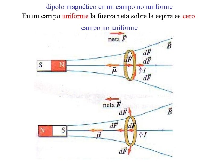 dipolo magnético en un campo no uniforme En un campo uniforme la fuerza neta