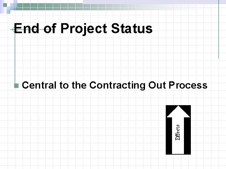 End of Project Status n Central to the Contracting Out Process 