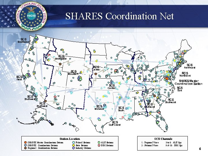 SHARES Coordination Net Station Location SHARES Master Coordination Station SHARES Coordination Stations Regional Coordination