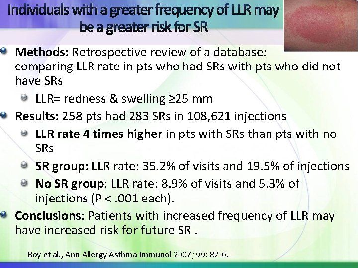 Individuals with a greater frequency of LLR may be a greater risk for SR