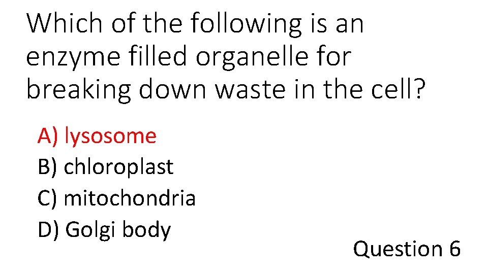 Which of the following is an enzyme filled organelle for breaking down waste in