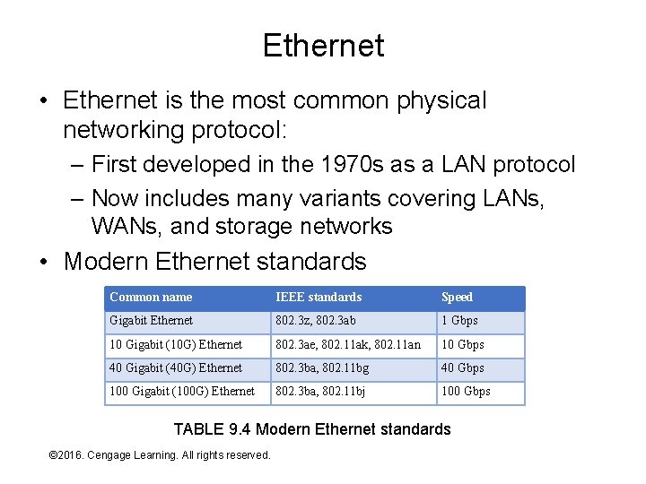 Ethernet • Ethernet is the most common physical networking protocol: – First developed in