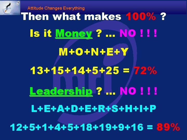 Attitude Changes Everything Then what makes 100% ? Is it Money ? . .