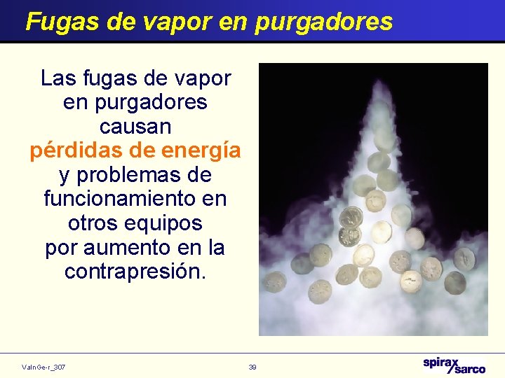 Fugas de vapor en purgadores Las fugas de vapor en purgadores causan pérdidas de