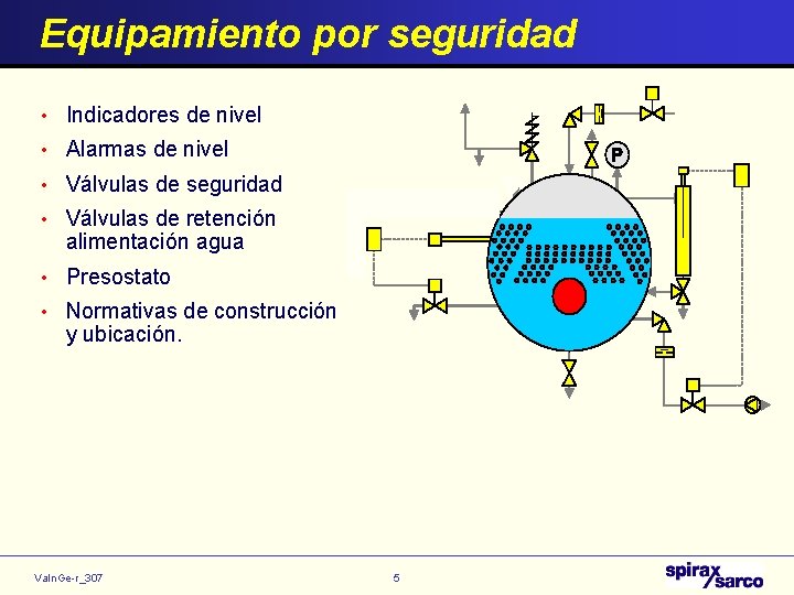 Equipamiento por seguridad • Indicadores de nivel • Alarmas de nivel • Válvulas de