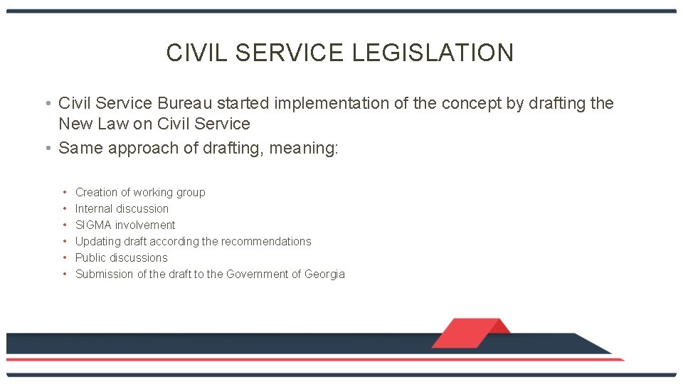 CIVIL SERVICE LEGISLATION • Civil Service Bureau started implementation of the concept by drafting