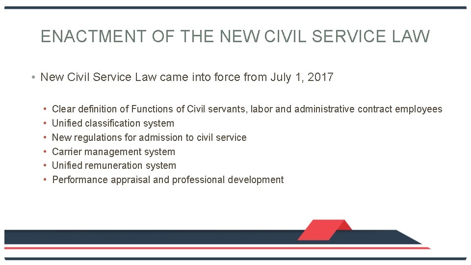 ENACTMENT OF THE NEW CIVIL SERVICE LAW • New Civil Service Law came into