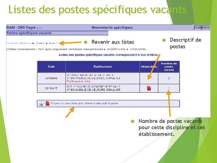 Listes des postes spécifiques vacants Revenir aux listes Descriptif de postes Nombre de postes Listes des postes spécifiques vacants Revenir aux listes Descriptif de postes Nombre de postes