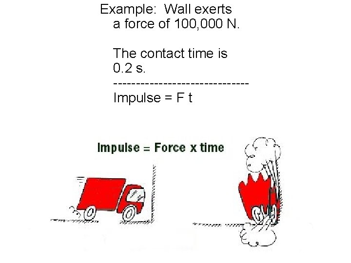 Example: Wall exerts a force of 100, 000 N. The contact time is 0.
