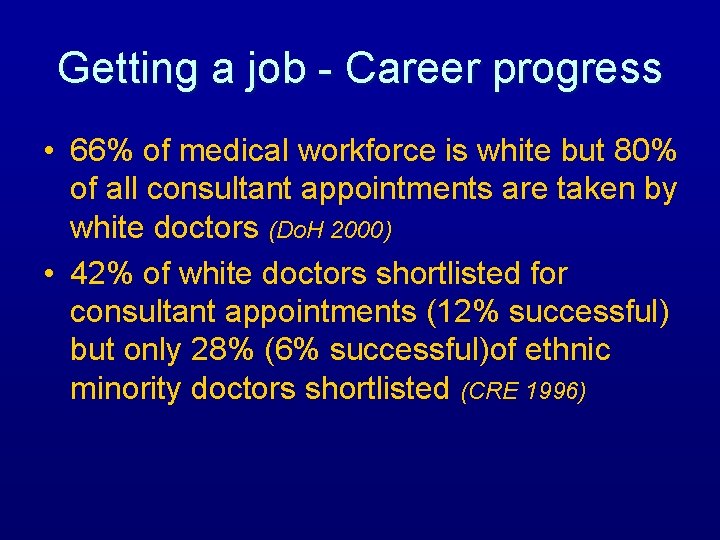 Getting a job - Career progress • 66% of medical workforce is white but