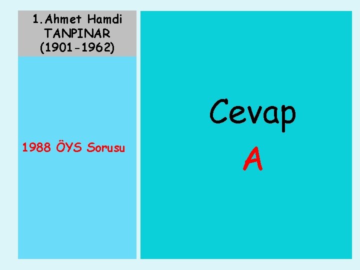 1. Ahmet Hamdi TANPINAR (1901 -1962) 1988 ÖYS Sorusu Cevap A 