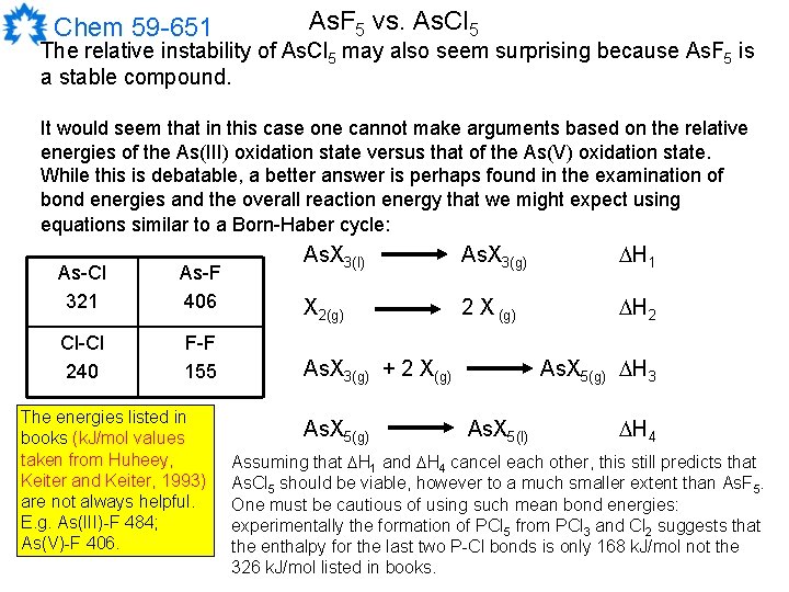Chem 59 -651 As. F 5 vs. As. Cl 5 The relative instability of Chem 59 -651 As. F 5 vs. As. Cl 5 The relative instability of
