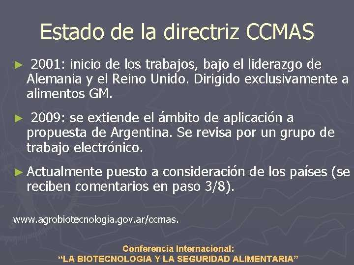 Estado de la directriz CCMAS ► 2001: inicio de los trabajos, bajo el liderazgo