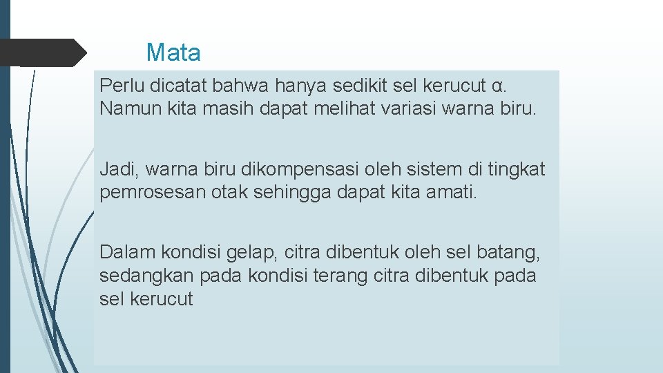 Mata Perlu dicatat bahwa hanya sedikit sel kerucut α. Namun kita masih dapat melihat