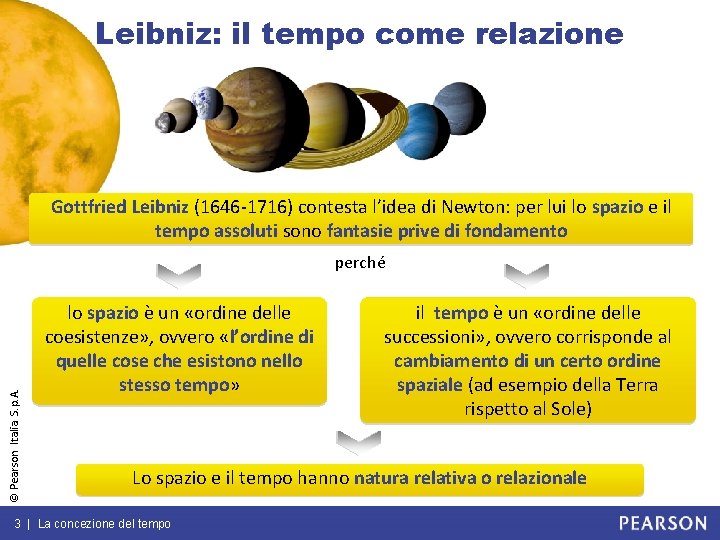 Leibniz: il tempo come relazione Gottfried Leibniz (1646 -1716) contesta l’idea di Newton: per