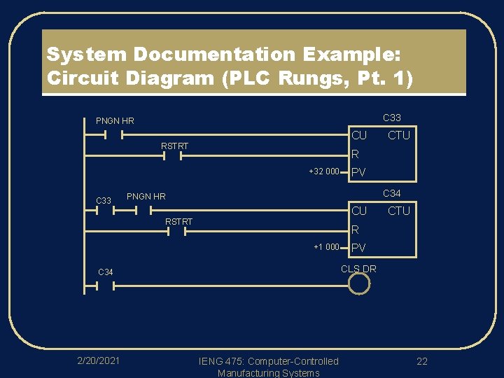 System Documentation Example: Circuit Diagram (PLC Rungs, Pt. 1) C 33 PNGN HR CU