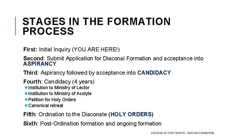 STAGES IN THE FORMATION PROCESS First: Initial Inquiry (YOU ARE HERE!) Second: Submit Application