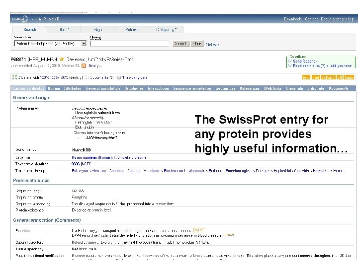 The Swiss. Prot entry for any protein provides highly useful information… 