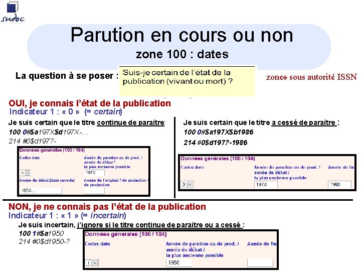 Parution en cours ou non zone 100 : dates La question à se poser