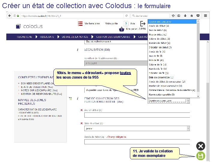 Créer un état de collection avec Colodus : le formulaire 10 bis. le menu