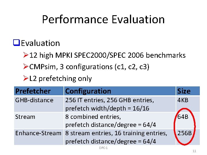 Performance Evaluation q. Evaluation Ø 12 high MPKI SPEC 2000/SPEC 2006 benchmarks ØCMPsim, 3