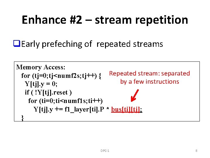 Enhance #2 – stream repetition q. Early prefeching of repeated streams memory Memory access