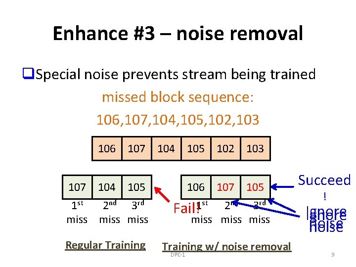 Enhance #3 – noise removal q. Special noise prevents stream being trained missed block