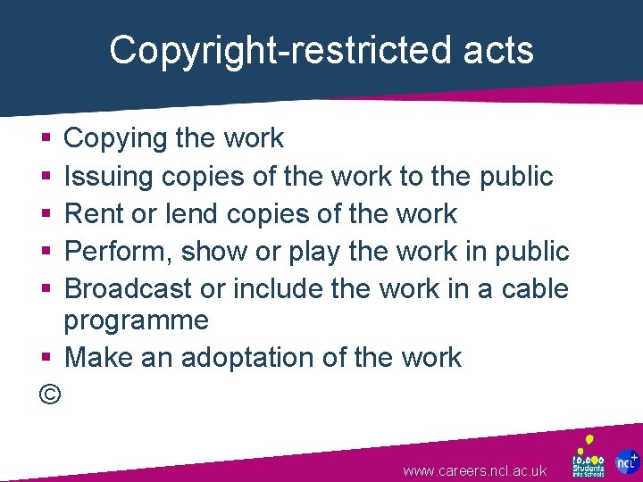 Copyright-restricted acts § § § Copying the work Issuing copies of the work to