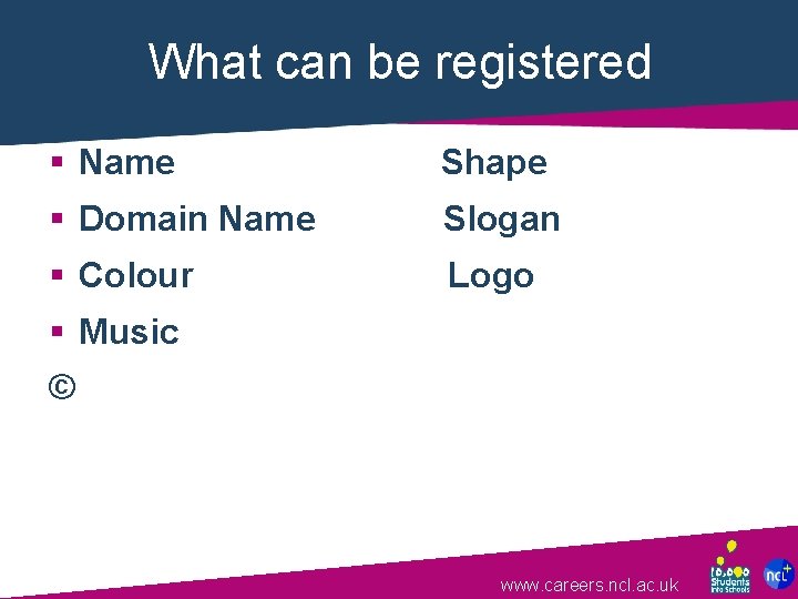 What can be registered § Name Shape § Domain Name Slogan § Colour Logo