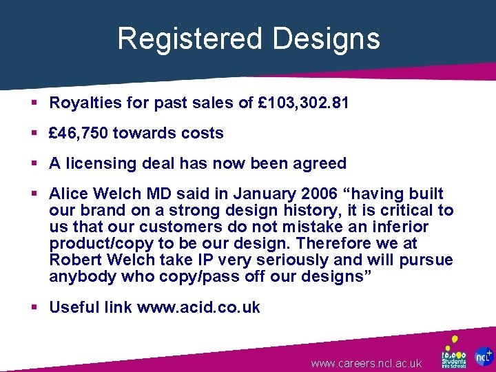 Registered Designs § Royalties for past sales of £ 103, 302. 81 § £