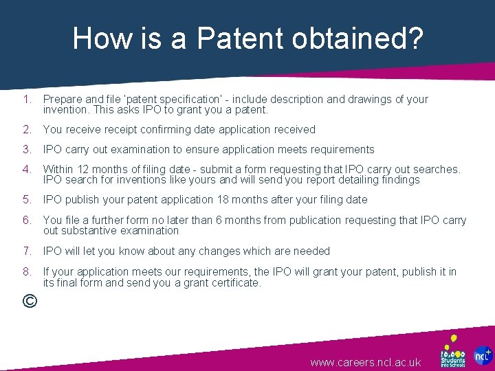 How is a Patent obtained? 1. Prepare and file ‘patent specification’ - include description
