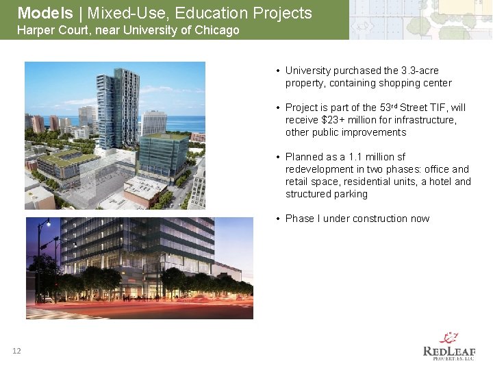 Models | Mixed-Use, Education Projects Harper Court, near University of Chicago • University purchased