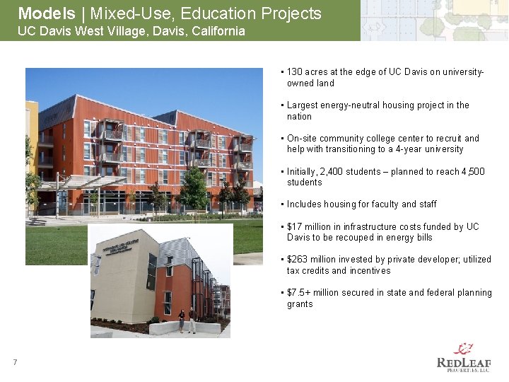 Models | Mixed-Use, Education Projects UC Davis West Village, Davis, California • 130 acres