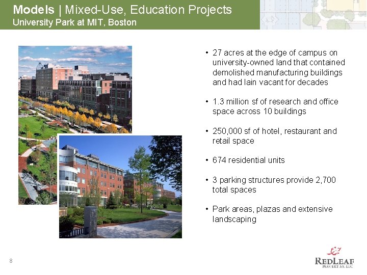 Models | Mixed-Use, Education Projects University Park at MIT, Boston • 27 acres at