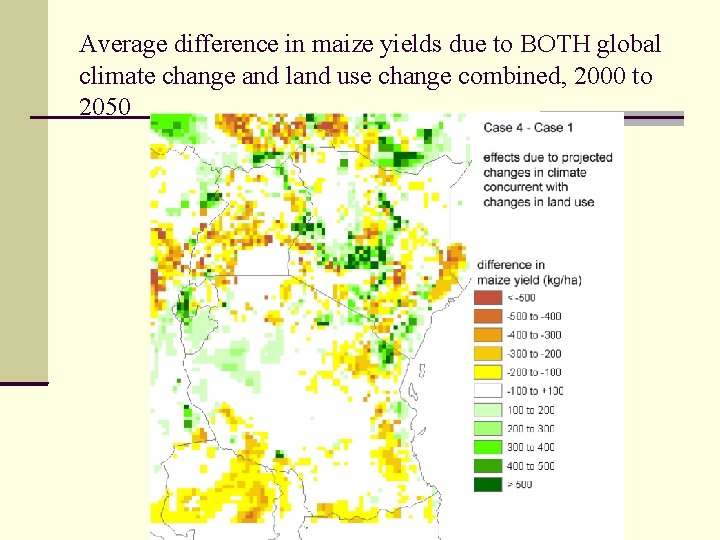 Average difference in maize yields due to BOTH global climate change and land use