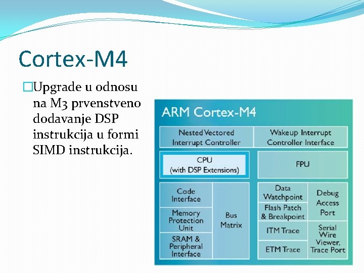 Cortex-M 4 �Upgrade u odnosu na M 3 prvenstveno dodavanje DSP instrukcija u formi Cortex-M 4 �Upgrade u odnosu na M 3 prvenstveno dodavanje DSP instrukcija u formi