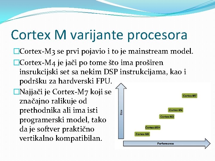 Cortex M varijante procesora �Cortex-M 3 se prvi pojavio i to je mainstream model. Cortex M varijante procesora �Cortex-M 3 se prvi pojavio i to je mainstream model.